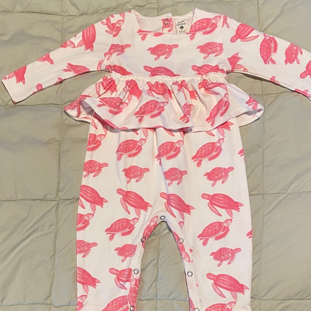 Kate Quinn Coral Turtle Print Baby Romper